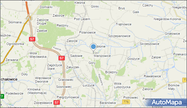 mapa Marszowice, Marszowice gmina Kocmyrzów-Luborzyca na mapie Targeo