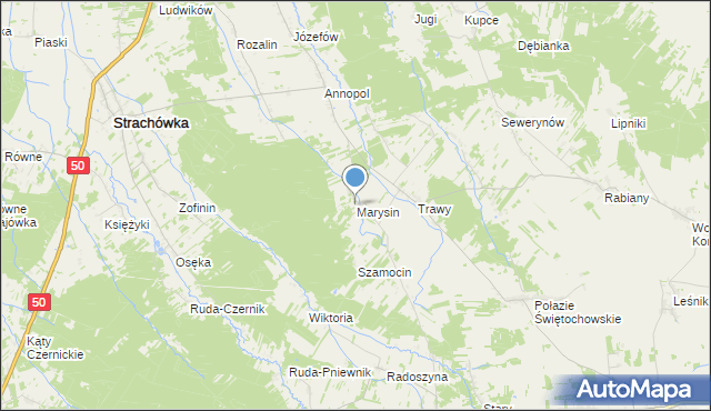 mapa Marysin, Marysin gmina Strachówka na mapie Targeo