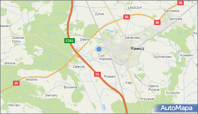 mapa Masłowo, Masłowo gmina Rawicz na mapie Targeo
