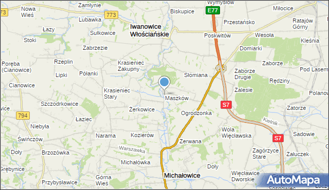 mapa Maszków, Maszków gmina Iwanowice na mapie Targeo