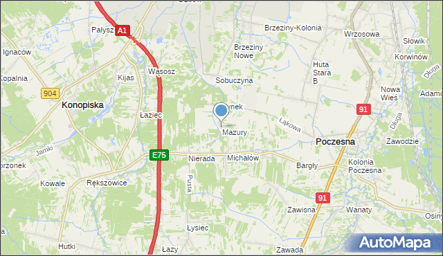 mapa Mazury, Mazury gmina Poczesna na mapie Targeo