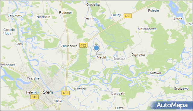 mapa Mechlin, Mechlin gmina Śrem na mapie Targeo