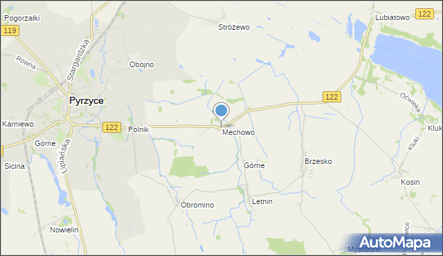 mapa Mechowo, Mechowo gmina Pyrzyce na mapie Targeo