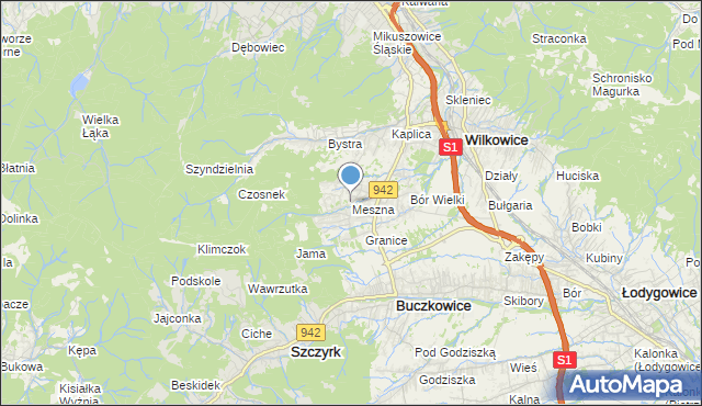 mapa Meszna, Meszna gmina Wilkowice na mapie Targeo