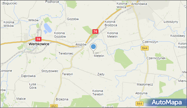 mapa Metelin, Metelin gmina Hrubieszów na mapie Targeo