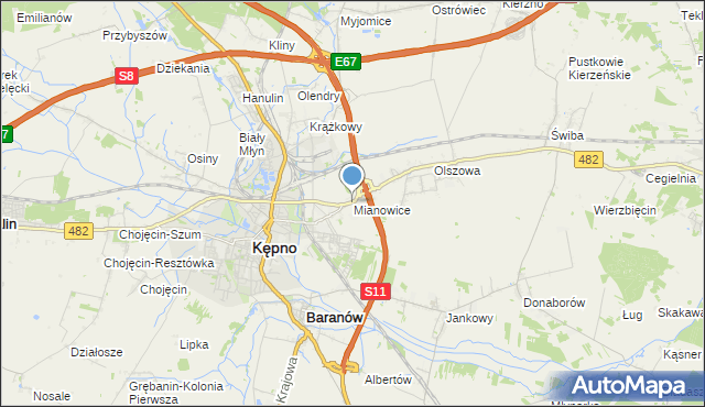 mapa Mianowice, Mianowice gmina Kępno na mapie Targeo