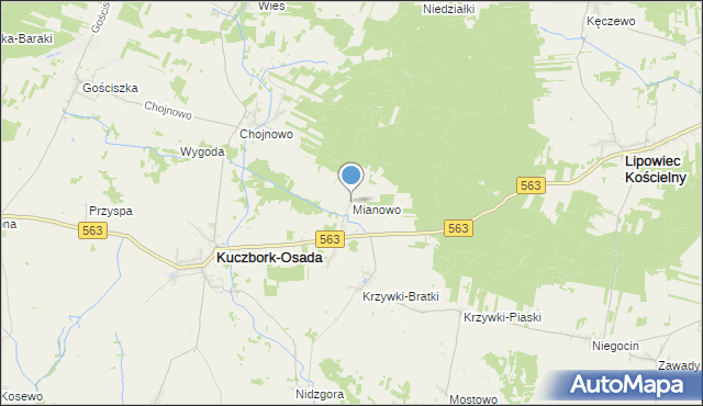 mapa Mianowo, Mianowo gmina Kuczbork-Osada na mapie Targeo