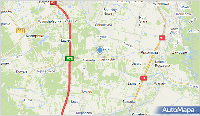 mapa Michałów, Michałów gmina Poczesna na mapie Targeo