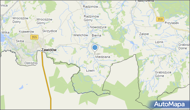 mapa Miedziana, Miedziana gmina Sulików na mapie Targeo