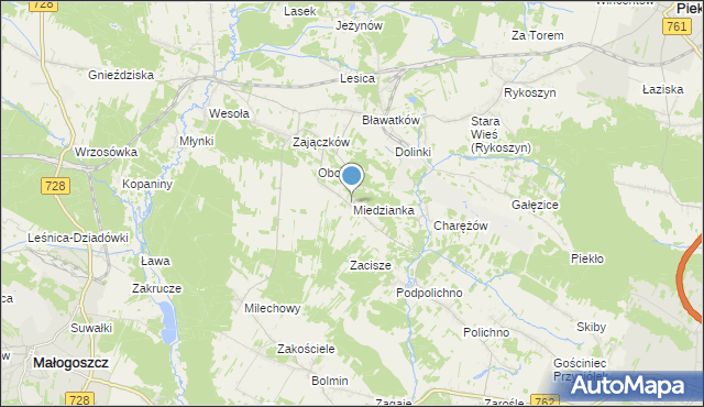 mapa Miedzianka, Miedzianka gmina Chęciny na mapie Targeo