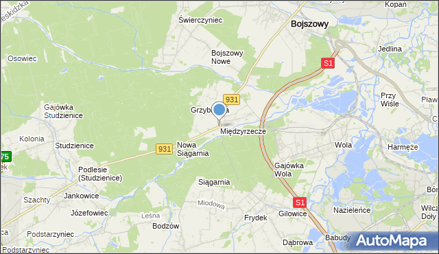 mapa Międzyrzecze, Międzyrzecze gmina Bojszowy na mapie Targeo