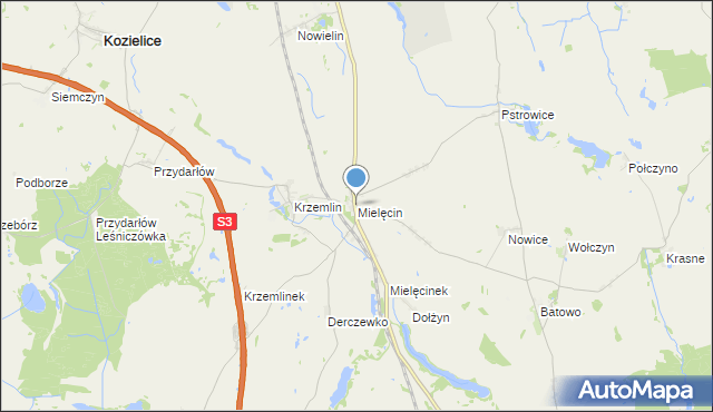 mapa Mielęcin, Mielęcin gmina Pyrzyce na mapie Targeo