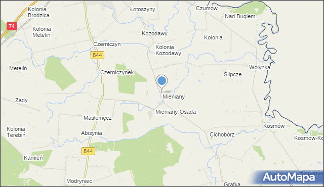 mapa Mieniany, Mieniany na mapie Targeo