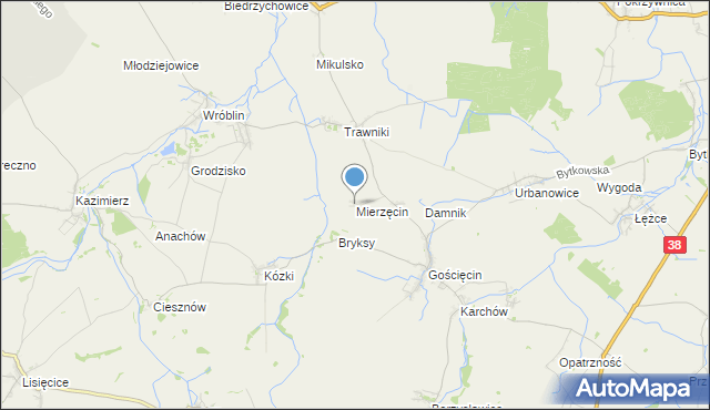 mapa Mierzęcin, Mierzęcin gmina Pawłowiczki na mapie Targeo
