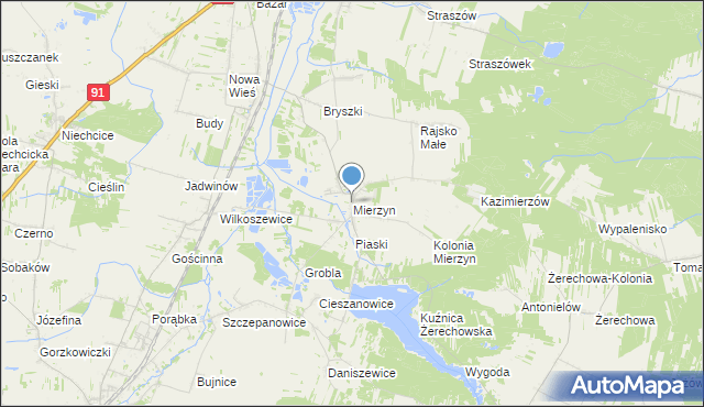 mapa Mierzyn, Mierzyn gmina Rozprza na mapie Targeo