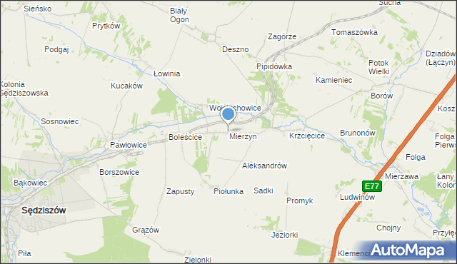 mapa Mierzyn, Mierzyn gmina Sędziszów na mapie Targeo