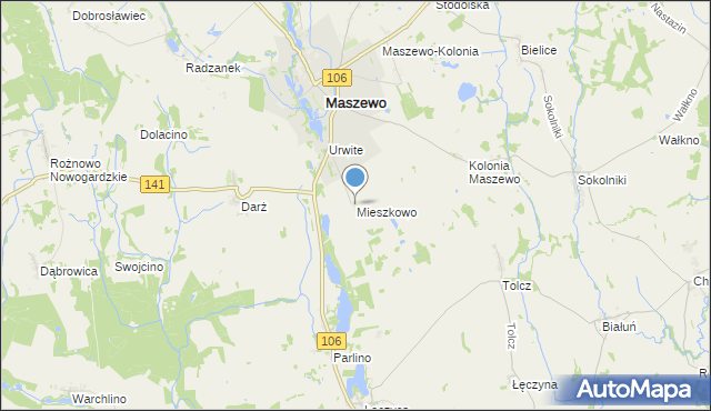 mapa Mieszkowo, Mieszkowo gmina Maszewo na mapie Targeo