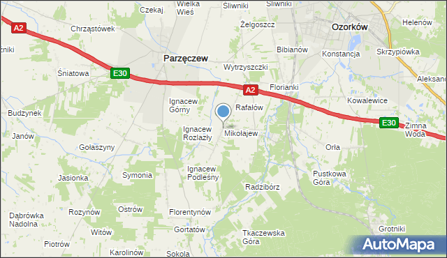 mapa Mikołajew, Mikołajew gmina Parzęczew na mapie Targeo