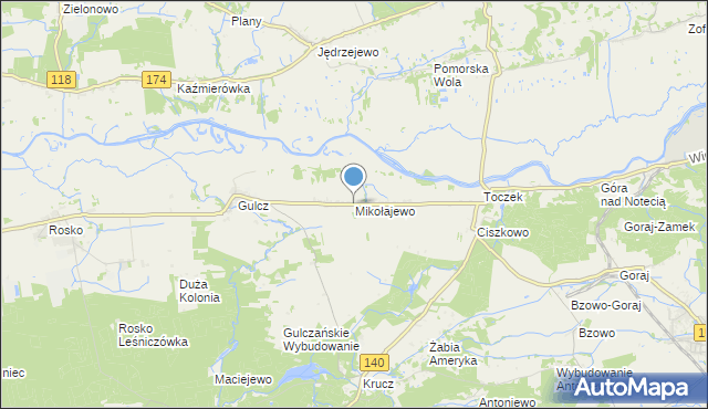 mapa Mikołajewo, Mikołajewo gmina Czarnków na mapie Targeo