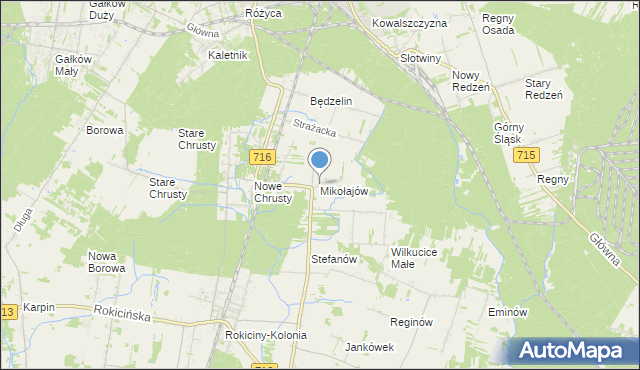 mapa Mikołajów, Mikołajów gmina Rokiciny na mapie Targeo