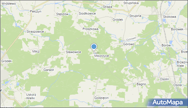 mapa Mikorzyce, Mikorzyce gmina Wołów na mapie Targeo