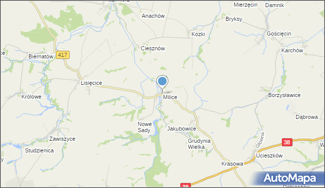 mapa Milice, Milice gmina Pawłowiczki na mapie Targeo