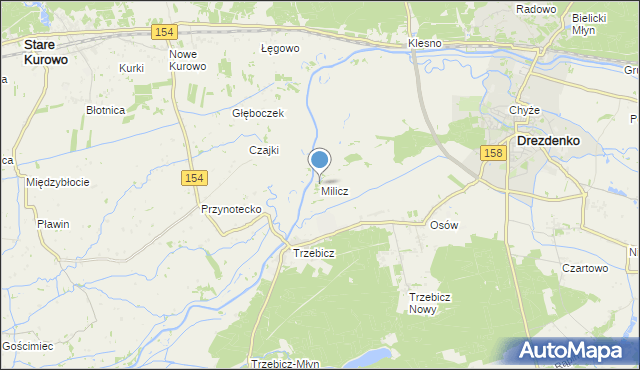 mapa Milicz, Milicz gmina Drezdenko na mapie Targeo