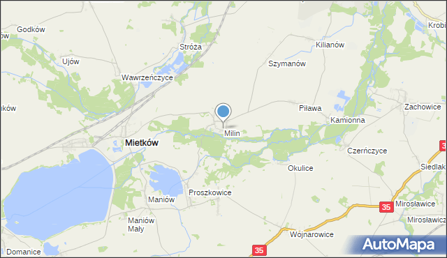 mapa Milin, Milin gmina Mietków na mapie Targeo