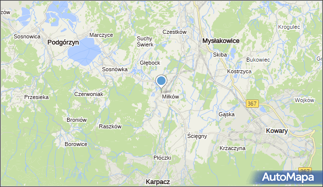 mapa Miłków, Miłków gmina Podgórzyn na mapie Targeo