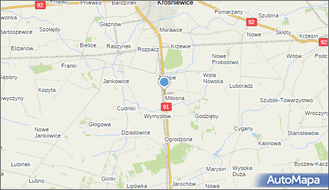 mapa Miłosna, Miłosna gmina Krośniewice na mapie Targeo