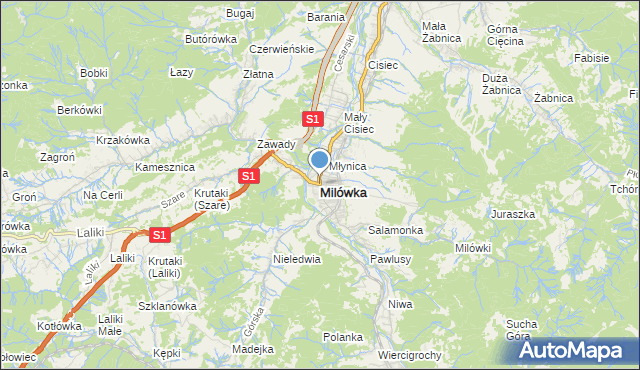 mapa Milówka, Milówka powiat żywiecki na mapie Targeo