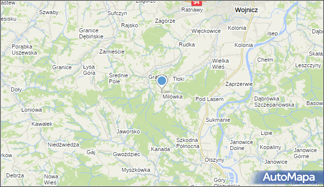 mapa Milówka, Milówka gmina Wojnicz na mapie Targeo