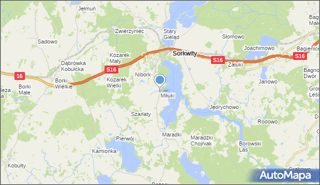 mapa Miłuki, Miłuki gmina Sorkwity na mapie Targeo