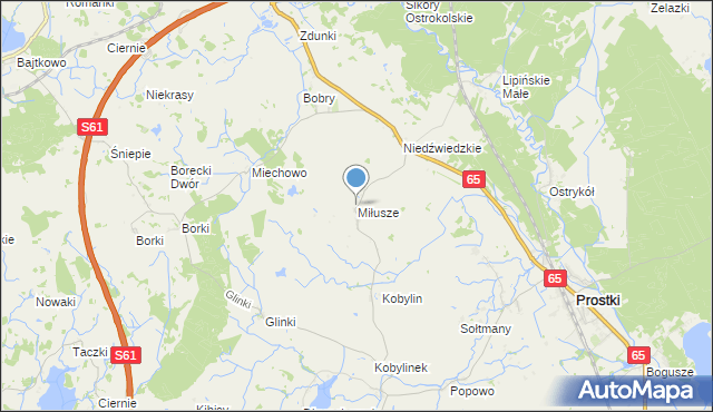 mapa Miłusze, Miłusze na mapie Targeo