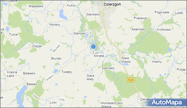 mapa Minięta, Minięta na mapie Targeo