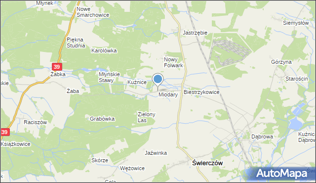 mapa Miodary, Miodary gmina Świerczów na mapie Targeo