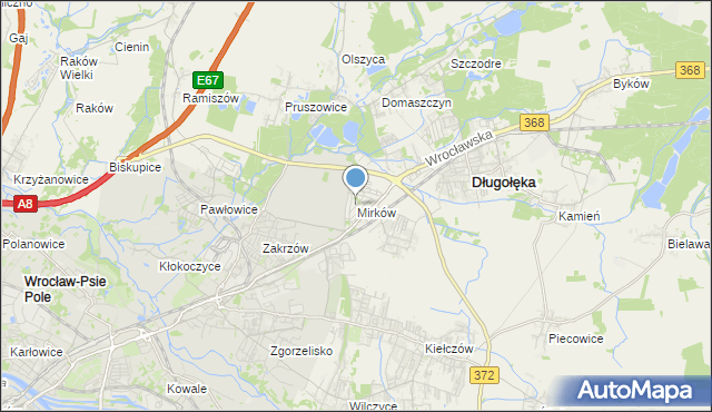 mapa Mirków, Mirków gmina Długołęka na mapie Targeo