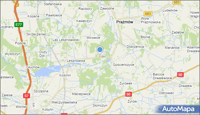 mapa Mirowice-Parcela, Mirowice-Parcela na mapie Targeo
