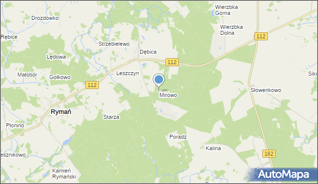 mapa Mirowo, Mirowo gmina Rymań na mapie Targeo