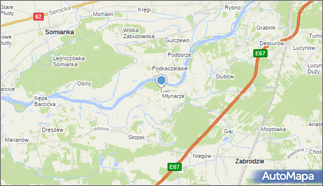 mapa Młynarze, Młynarze gmina Zabrodzie na mapie Targeo