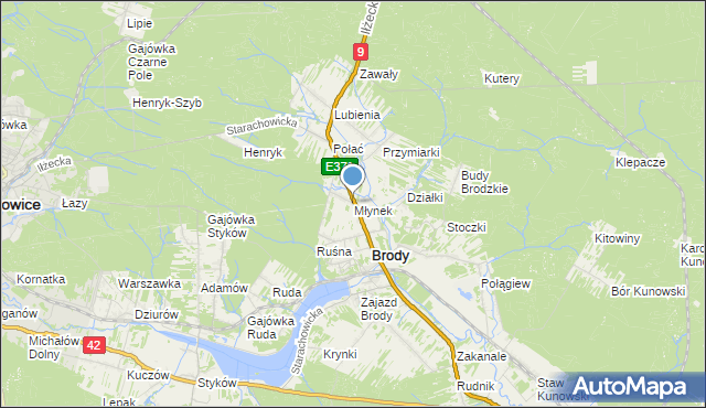 mapa Młynek, Młynek gmina Brody na mapie Targeo