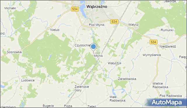 mapa Młynik, Młynik gmina Ryńsk na mapie Targeo