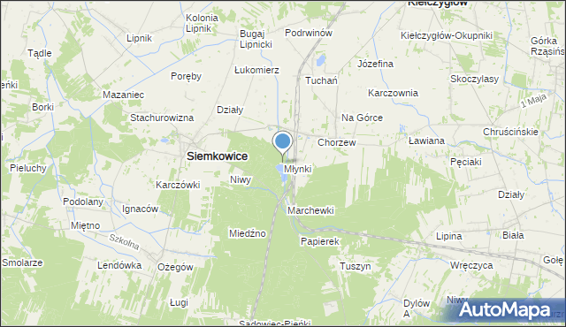 mapa Młynki, Młynki gmina Siemkowice na mapie Targeo