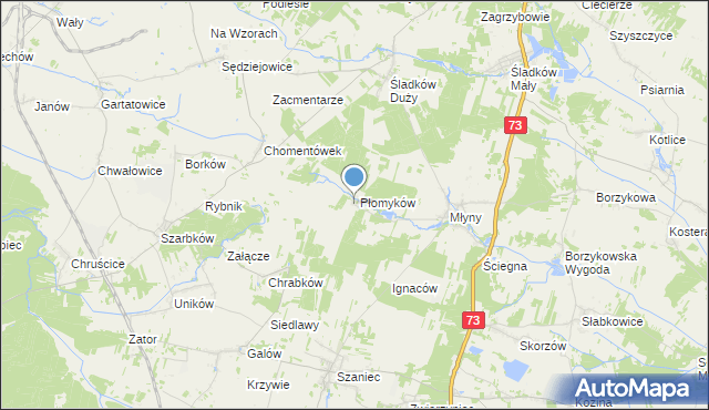 mapa Młyny-Pomyków, Młyny-Pomyków na mapie Targeo