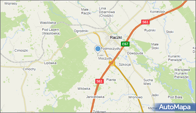 mapa Moczydły, Moczydły gmina Raczki na mapie Targeo