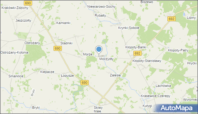mapa Moczydły, Moczydły gmina Siemiatycze na mapie Targeo