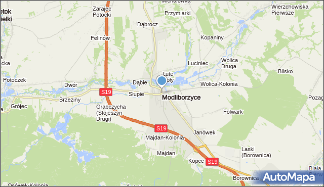 mapa Modliborzyce, Modliborzyce powiat janowski na mapie Targeo
