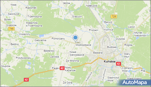 mapa Modliszewice, Modliszewice na mapie Targeo