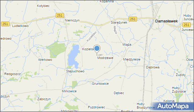 mapa Modrzewie, Modrzewie gmina Damasławek na mapie Targeo