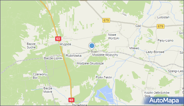 mapa Modzele-Wypychy, Modzele-Wypychy na mapie Targeo